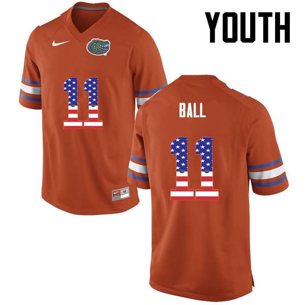NCAA Florida Gators Neiron Ball Youth #11 USA Flag Fashion Nike Orange Stitched Authentic College Football Jersey QMC7464SM